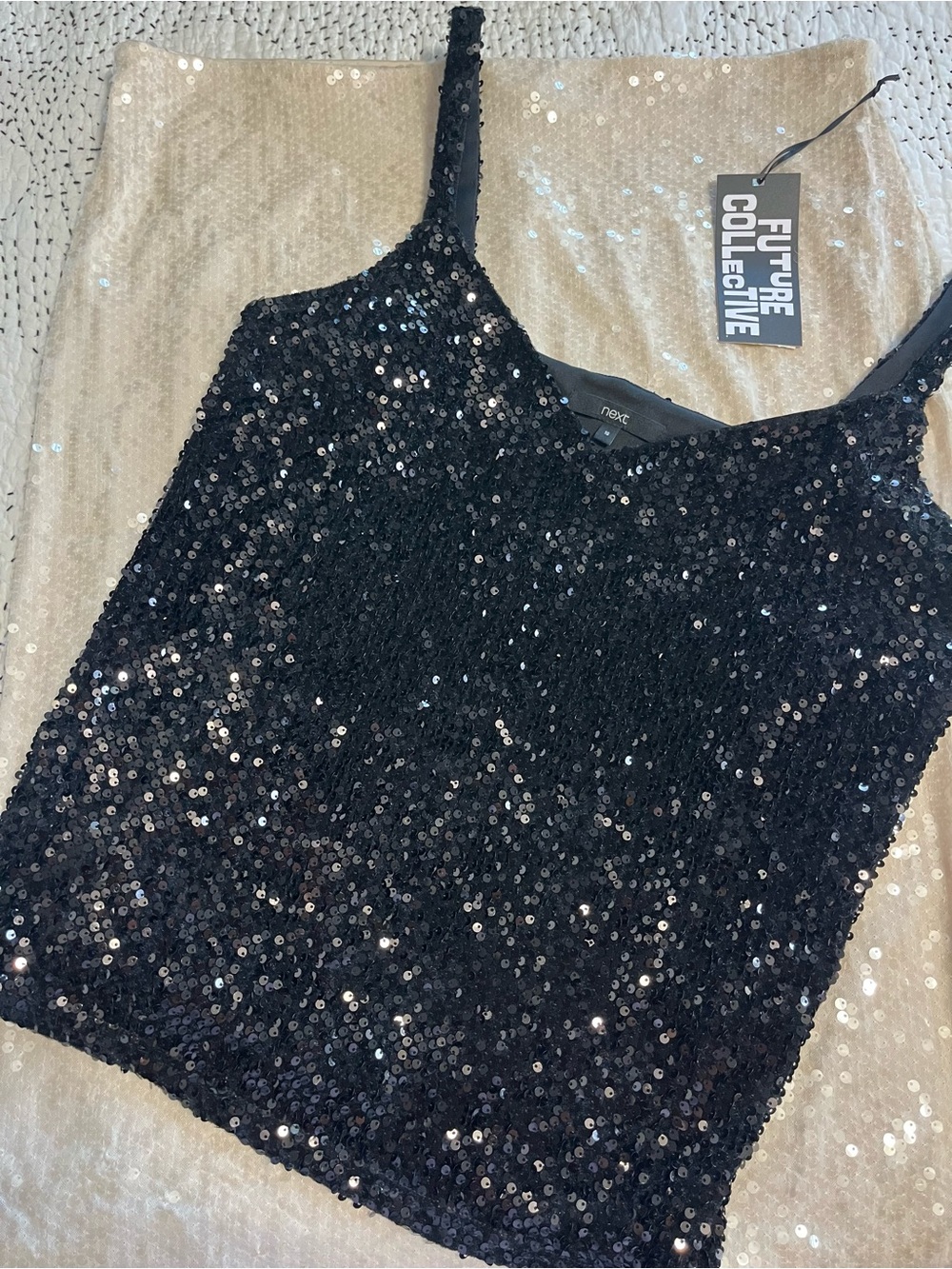Future Collective Sequin Midi Lace Trim Skirt Set Next Top Sz XL 16 NWT Party